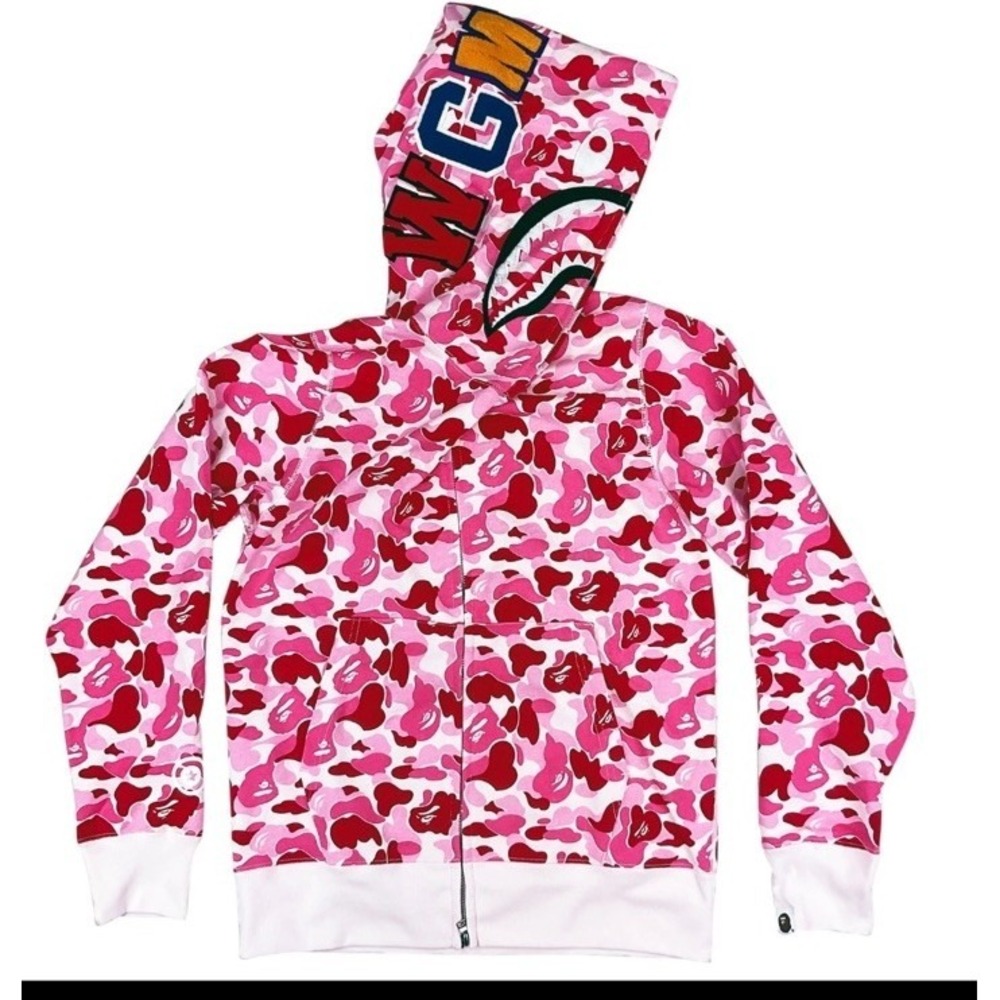 BAPE ABC Camo Shark WGM Full Zip Hoodie Pink  A Bathing Ape Large NWT